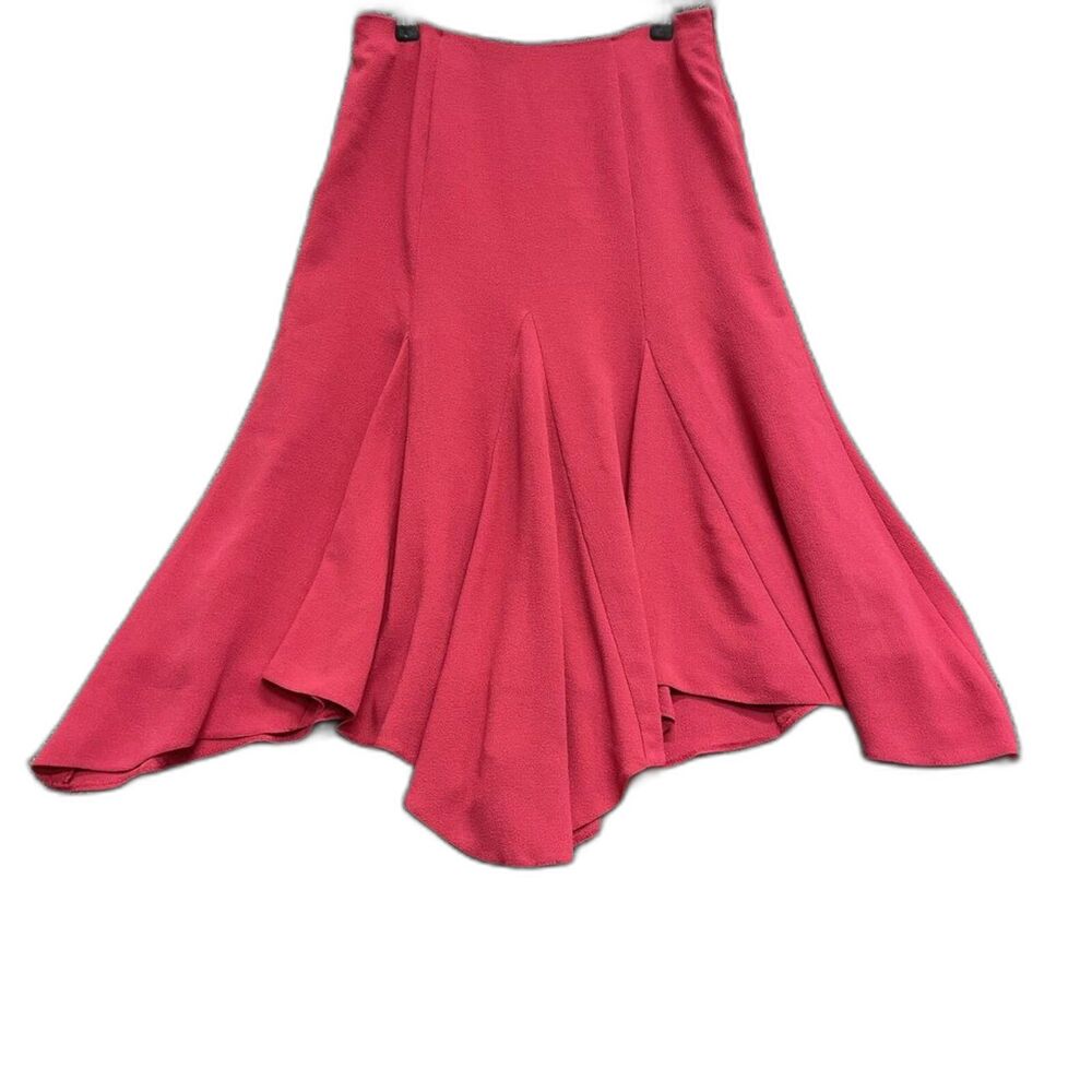 Red Midi Skirt Pull-On Stretchable Waist Asymmetric Lined Women's Size Small